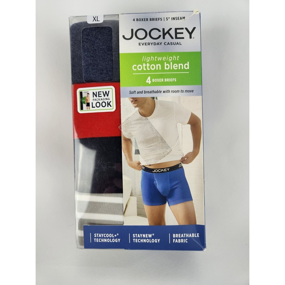 Men's Jockey 4-Pack Cotton Stretch Long-Leg Boxer Red Blue Size XL Underwear
